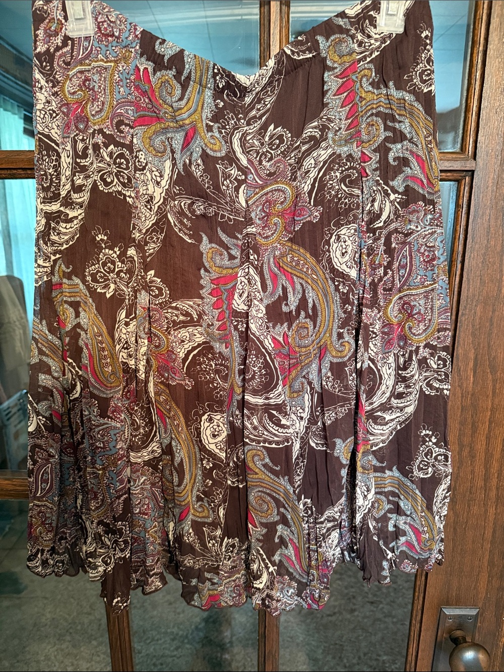 Christopher Banks Brown Paisley Midi Skirt Womens XL Elastic Waist Boho Flowy
